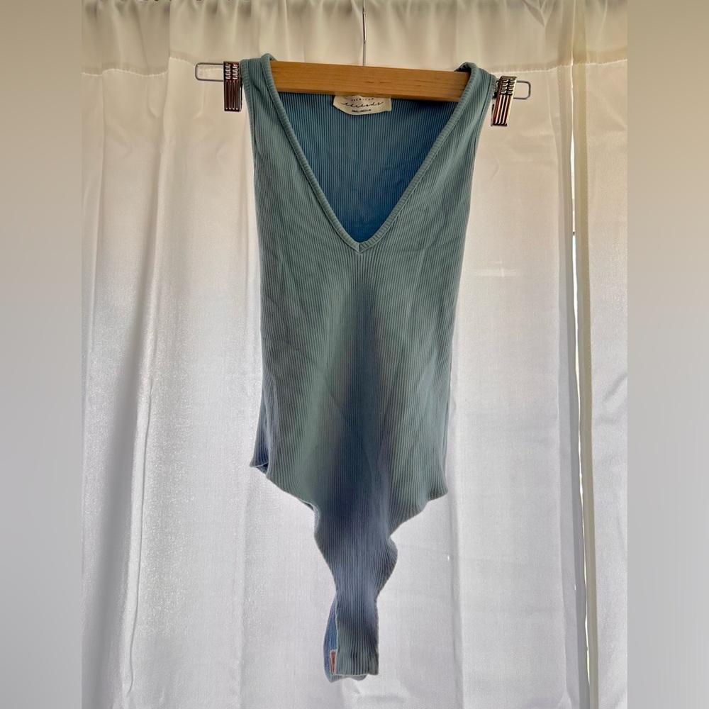 Ribbed Blue Bodysuit Tank